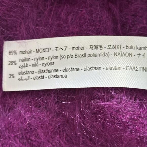 ZARA Purple One shoulder Long Sleeve Ruffled asymmetrical Knit Sweater Size S - Picture 8 of 9